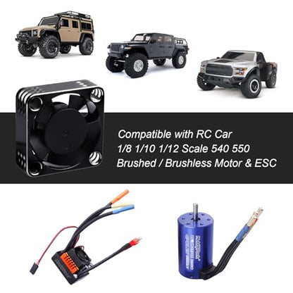 30mm RC Cooling Fan Kit Heatsink for 540 550 Brushed Brushless Motor ESC Aluminum Case (Black&Silver) - color: Black&Silver