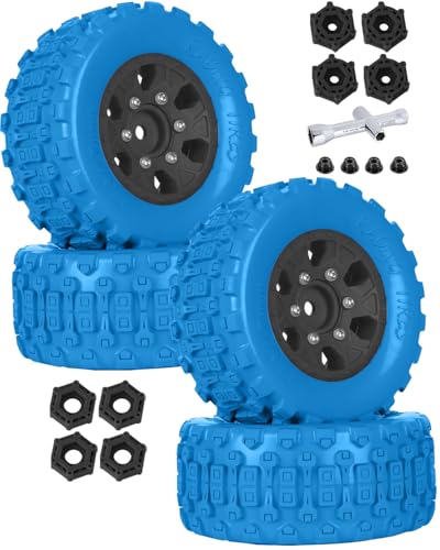 RC 1/10 Short Course Tires with 12MM 14MM 17MM Hex Compatible with Arrm a Senton,Axia1,Slash 2WD/4×4 4WD,Red cat, RC 4WD,Heavy Duty High Grip Rubber Tires w/Plastic Wheels,Blue&Black - color: Blue&black(4pcs)