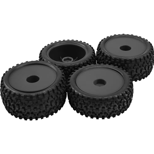 4Pack HIRCQOO OD 88mm/3.46" Front and Rear Rubber Tire Tyre & Plastic Wheel Rims 12mm Hex Hub Compatible with Redcat HPI HSP ExceedRC Kyosho Losi 1/10 Scale Off Road Buggy (Black) - color: Black