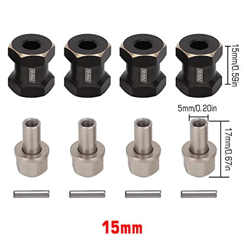 INJORA 15mm Black Brass Wheels Hex Hub Extenders for SCX10 & SCX10 II - size: 15mm