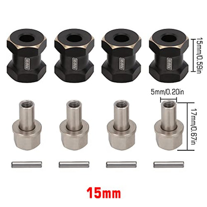 INJORA 15mm Black Brass Wheels Hex Hub Extenders for SCX10 & SCX10 II - size: 15mm