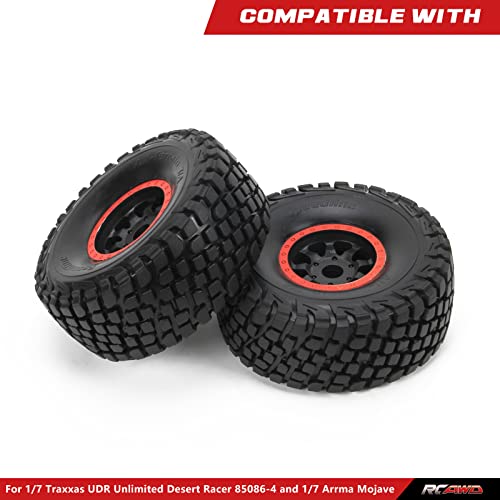 RCAWD RC Wheel Rims and Tires for 1/7 UDR Unlimited Desert Racer 85086-4 Upgrades & 1/7 ARRMA Mojave 6S Parts, Glued Nylon Wheels and Tires #8474 Red - color: Red