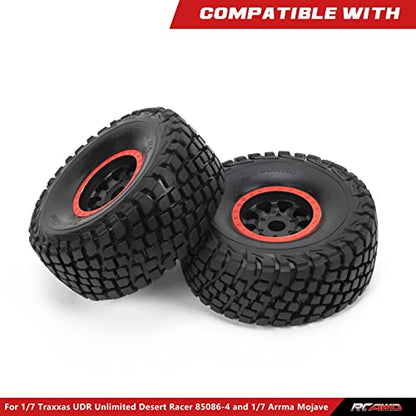 RCAWD RC Wheel Rims and Tires for 1/7 UDR Unlimited Desert Racer 85086-4 Upgrades & 1/7 ARRMA Mojave 6S Parts, Glued Nylon Wheels and Tires #8474 Red - color: Red