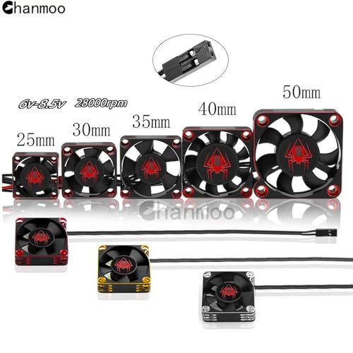 RC Car Metal Motor Cooling Fan 25mm 30mm 35mm 40mm 50mm RC Heatsink 28000RPM ESC Cooling Fans Red-Black Fit for 1/8 1/10 1/12 Scale RC Car 540 550 Brushless OR Brushed Motors (30mm) - size: 30mm