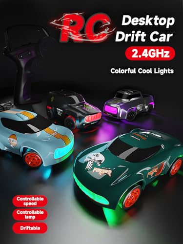 ANTSIR 1/64 RC Drift Car, 7 Colorful LED Lights 4WD RTR Small Car Gift | 2.4GHz,15KM/H High Speed, Drifting/Race Tires, Desktop Remote Control Car, Proportional Throttle, Adults & Teens, Black - color: Black Concept Model