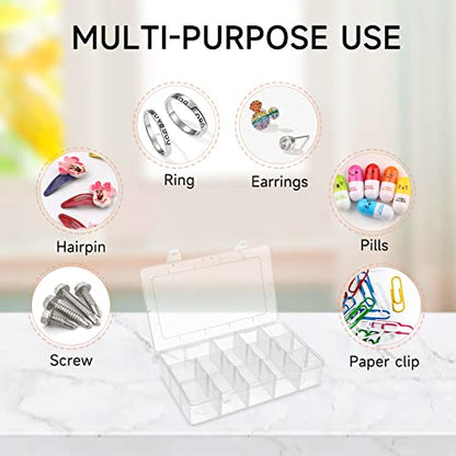 BTremary 15 Grids Clear Plastic Storage Box with Compartment, Craft Organizers and Storage, Transparent Jewelry Storage Box, Small Parts Organizer for Sewing Bead Washi Tape Thread - size: 15 Grids