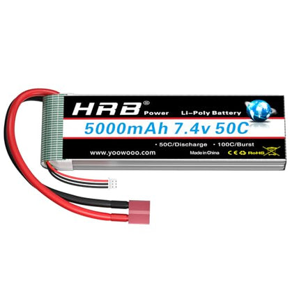 HRB 2S 5000mAh Lipo Battery 50C 7.4V Compatible with RC Plane
