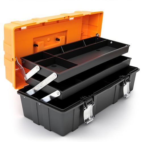 Torin 17-Inch Plastic Tool Box,3-Tiers Multi-Function Storage Portable Toolbox Organizer, Black/Orange ATRJH-3430T - size: ‎16.5IN