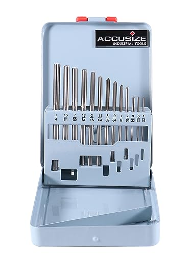 Accusize Industrial Tools 1/16-1/4'' 13 Pcs Hss 6542 Straight Flute, Chucking Reamer Set, 5500-Se00 | ANSI Standard, Straight Shank and Straight Flute, Right-Hand Cut, Fractional Sizes by 64ths, 5500-SE00