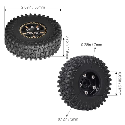 Hobbypark Brass 1.0 Beadlock Wheels and Tires for TRX4M Upgrades Axial SCX24 1/24 RC Crawler Replacement Parts, Set of 4 (Type A) - style: Type A