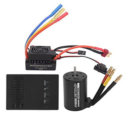 3650 3600KV Brushless Motor with 60A ESC Programmer Card Set Compatible /8/10 RC Cars Sensorless for Truck