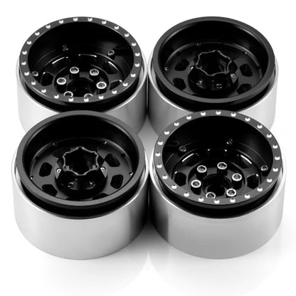 MORLORDY 4PCS Aluminum 1.9" Beadlock Wheel Rims for Most 1/10 RC Crawlers SCX10 90046, SCX10 I II III, TRX4, TRX6, CCO1, RC-4WD, D90, Wraith 90018, RR10 90048, 90053, RBX10, VS4-10, Gen7 8 (Black) - color: Black