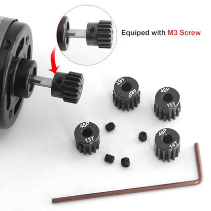 OGRC 48P Pinion Gears 13T 14T 15T 16T 17T 3.175mm (1/8-Inch) Motor Gears | Steel Hardened, 0.53M, for Traxxas Arrma HSP HPI AXIAL Tamiya Losi 1/10 RC Car
