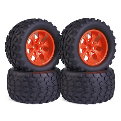 Hosim 70 * 125 mm RC Tires, All Terrain Soft Tire Mounted on 12mm Hex Wheels (Set of 4) for 1/10 RC Cars (Red Wheel hub) - color: Red