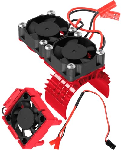 RC VXL-3s ESC Cooling Fan Heat Sink w/Dual Fan Heat Sink Upgrades Part for 1/10 Slash Rustler Stampede 4x4 VXL 4WD,High Velocity Fan Heatsink Hops Up,Red - color: Red(1set)
