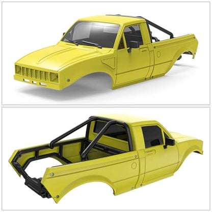RC Pickup Body Shell with Bed Rack and Light kit & 2PCS Hanging Ball Nuts for 1/24 RC Crawler Axial SCX24 C10 Bronco Wrangler Base Camp 4Runner (Yellow) - color: Yellow