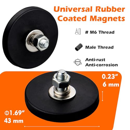 MUTUACTOR Neodymium Rubber Coated Magnet,4pack 20lbs Heavy Duty Magnets M6 Male Thread Stud,Dia.1.69" Anti-Scratch Mounting Magnets for Fixing Lights, Cameras, Vans and Other Devices - style: 20lbs M6 Male 4pcs with rubber coating