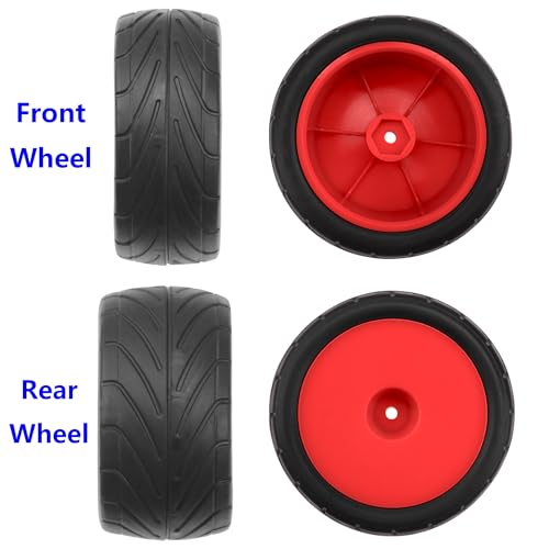 4Pack ShareGoo RC 85mm/3.34" Rubber Tires Front Rear Tyres 12mm Hex Wheel Compatible with Redcat HPI HSP Kyosho 1/10 RC Off-Road Car Buggy (Red) - color: Red