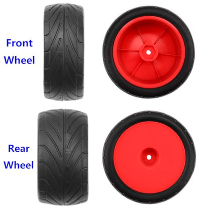 4Pack ShareGoo RC 85mm/3.34" Rubber Tires Front Rear Tyres 12mm Hex Wheel Compatible with Redcat HPI HSP Kyosho 1/10 RC Off-Road Car Buggy (Red) - color: Red