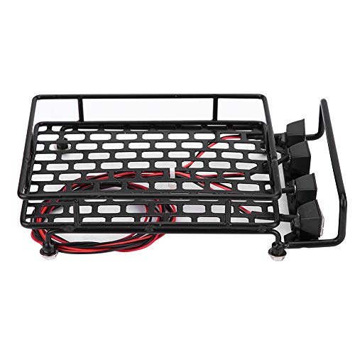 Large Size Roof Rack Luggage Carrier with LED Light Quadrate, RC Roof Rack for Axial SCX10 1/10 Scale RC Crawler Car, High Simulation Metal Accessory with Remote Control for LED Li (4 White) - style: 4 white