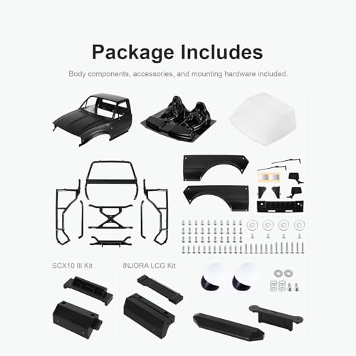 INJORA IR60 Hard Body with Interior & Bed Cage for 1/10 RC Crawler (Black) - color: Black