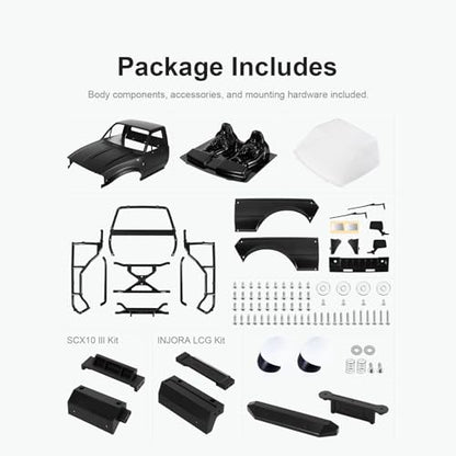 INJORA IR60 Hard Body with Interior & Bed Cage for 1/10 RC Crawler (Black) - color: Black
