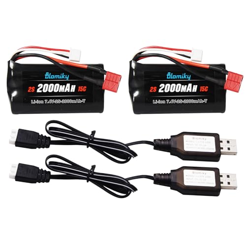 Blomiky 2 Pack 7.4V 1500mAh 11.1W Li-ion Rechargeable Battery with T Plug Suitable for Some RC Trucks / 14301 Battery