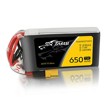 TATTU 650mAh 2S 7.4V 75C LiPo Battery Pack with XT30 Plug for 120 Size FPV Torrent 110