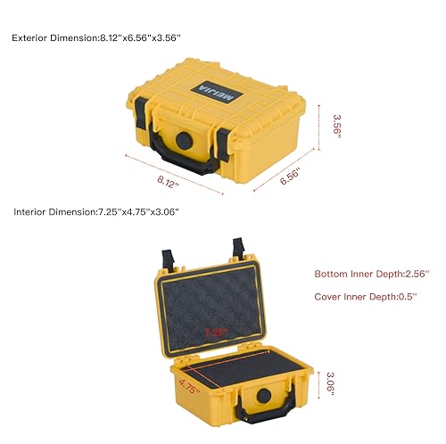MEIJIA IP67 waterproof hard compact case,Customizable Fit Foam,8.12”x6.56”x 3.56”,Fit Use of Drones, Cameras,Equipments,lens (Yellow) - color: Yellow, size: 8.12 x 6.56 x 3.56 inches