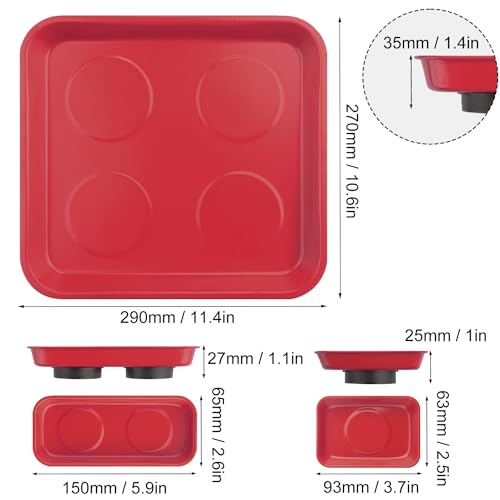 8 PCS Magnetic Trays, Magnet Tool Tray, Magnetic Parts Tray, Red | Include 2 PCS 11.4 X10.6Inch & 3 PCS 6 X 2.5 Inch & 3 PCS 3.6 X 2.5 Inch - size: 8 PCS
