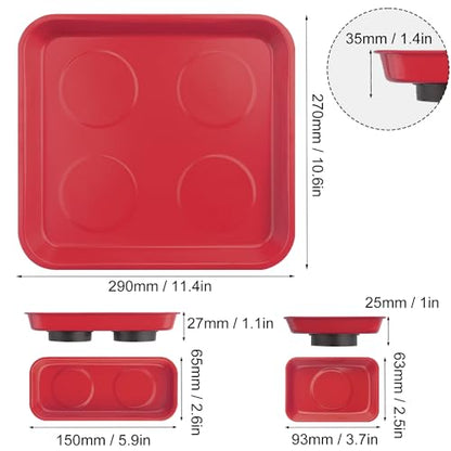 8 PCS Magnetic Trays, Magnet Tool Tray, Magnetic Parts Tray, Red | Include 2 PCS 11.4 X10.6Inch & 3 PCS 6 X 2.5 Inch & 3 PCS 3.6 X 2.5 Inch - size: 8 PCS