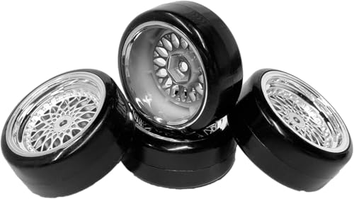 1/10 Drift Wheels Tires Set,AMZSTAR 4PCS 63mm RC Hard Tyre with Plastic Wheel Rims 12mm Hex for 1/10 RC On Road Racing Touring Drifting Car for Tamiya TT01 HSP HPI Kyosho (Silver,Offset:3mm) - color: Silver,offset:3mm