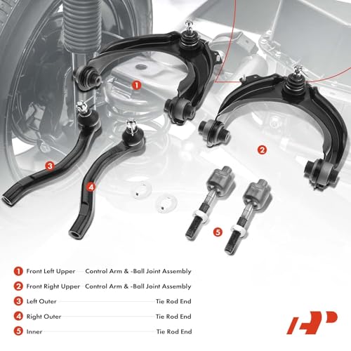 A-Premium 6Pcs Front Suspension Kit, Upper Control Arm | Inner Outer Tie Rod End, Fit for Honda Accord 2003-2007, Acura TSX 2004-2008 , Fix Clunking Noise & Vibration