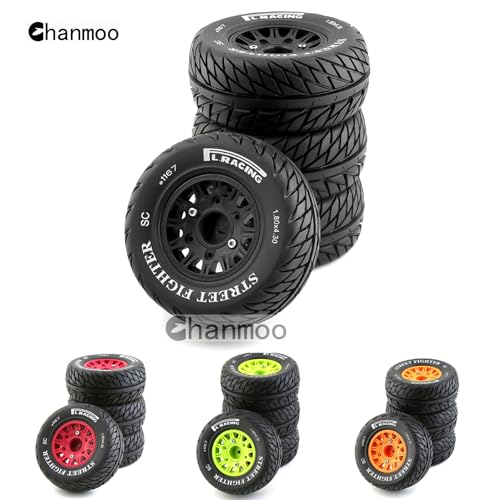 1/10 RC Short Course Truck Tires And Wheels With 12mm 14mm 17mm Hex 113mm 1/8 Rubber Tyres For 1/8 or 1/10 Scale On Road Car HSP Sonic 94102 GT PTG-2 Tamiya TT02 RC Racing Car 4PCS (Black B) - color: Black B
