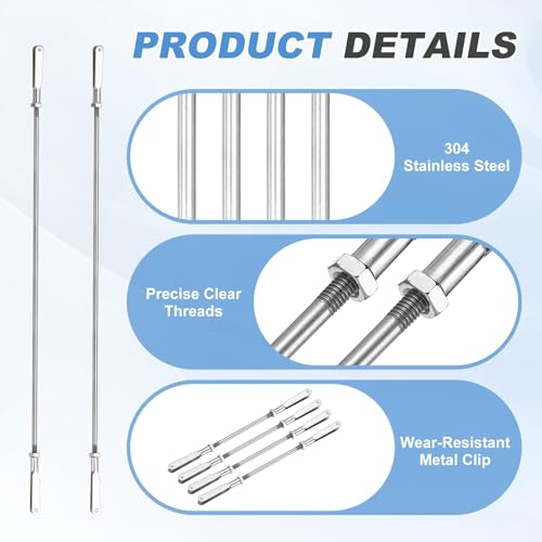 MECCANIXITY 4 Pcs Metal Clip Pushrod Connector Linkage, 304 Stainless Steel M3 Threaded Rod with Metal Clip for RC Plane Fixed Wing Aircraft DIY Models Parts, 353mm/13.9" - size: M3 x 353mm