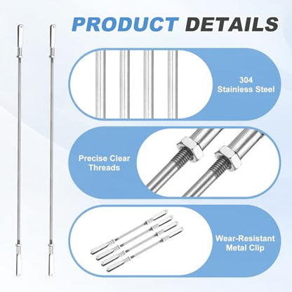 MECCANIXITY 4 Pcs Metal Clip Pushrod Connector Linkage, 304 Stainless Steel M3 Threaded Rod with Metal Clip for RC Plane Fixed Wing Aircraft DIY Models Parts, 353mm/13.9" - size: M3 x 353mm