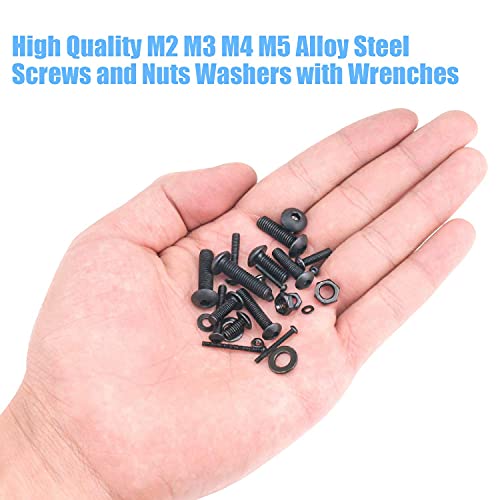 DYWISHKEY 1220 Pieces M2 M3 M4 M5, 10.9 Grade Alloy Steel Hex Button Head Cap Bolts Screws Nuts Washers Assortment Kit with Hex Wrenches - color: black