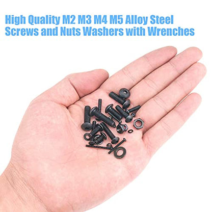 DYWISHKEY 1220 Pieces M2 M3 M4 M5, 10.9 Grade Alloy Steel Hex Button Head Cap Bolts Screws Nuts Washers Assortment Kit with Hex Wrenches - color: black