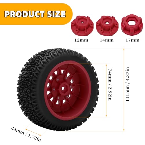 12mm/14mm/17mm Hex RC Wheels and Tires RC Truck Tires 1/10 Scale Tyres Detachable Replacement RC Car Tires for Arrma Senton Tires Slash Tires Axial Redcat Rc4wd Hex Fury (Red) - color: Red