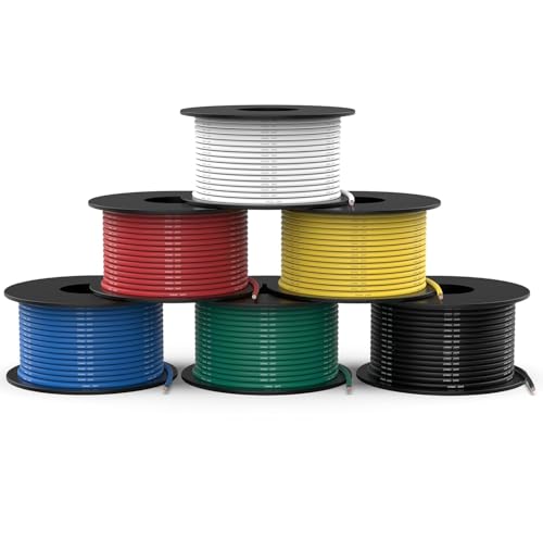 NAOEVO 20 Gauge Wire, Tinned Copper Silicone 20 AWG Automotive Wire, 600FT | 200°C, High Conductivity, Flexible 20 AWG Stranded Wire, 20 AWG Wire for Automotive, LED, DIY, Circuit (6 Colors 100ft/Spool) - size: 100ft, style: 20AWG