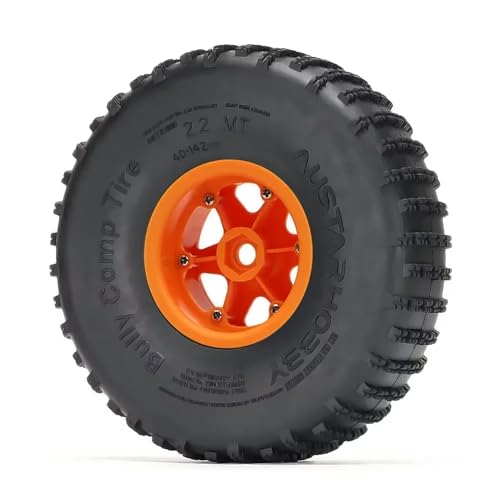 4PCS 2.2 inch Beadlock Plastic Wheel Rims 142mm Rubber Tyre Tires Set 12mm Hex Compatible with 1/10 RC Rock Buggy Crawler Car Axial SCX10 TRX4 Wraith 90018 RR10 Bomber (Orange) - color: Orange