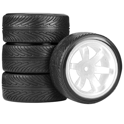 1/10 Drift Wheels and Tires Set,WONFAST 4PCS 63mm Plastic Hard Tyres 6-Spoke Wheels Rims 12mm Hex for 1:10 RC On-Road Drifting Car Replacement for HSP Tamiya HPI Kyosho (White) - color: White