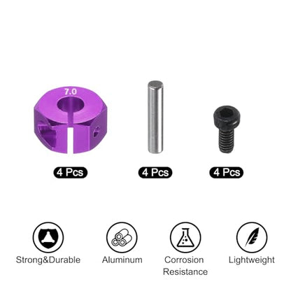 MECCANIXITY Aluminum 12mm Wheel Hex Hubs Drive Adapters Purple 7mm Thickness with Screws and Pins for RC Car Upgrade Replacement Parts 4Pcs
