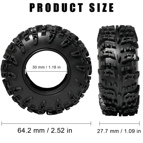 1.3 Tires for SCX24 & TRX4M 63.2 26.7mm RC Crawler Tires Upgrades with Foam Inserts Compatible with Traxxas Axial 1/18 1/24 Scale RC Cars Aggressive Mud Terrain Swamp Claw Design - size: 1.3-66mm-mzt
