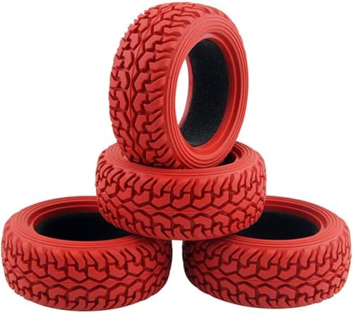 4PCS 75mm Rubber Tires and 6Spokes Plastic Wheel Rims Tyre for 1/10 RC On-Road Drift Racing Car 1:14 1:16 Rally Car for Tamiya Kyosho HPI HSP TT02 Upgrades Parts (Red Silver) - color: Red Silver