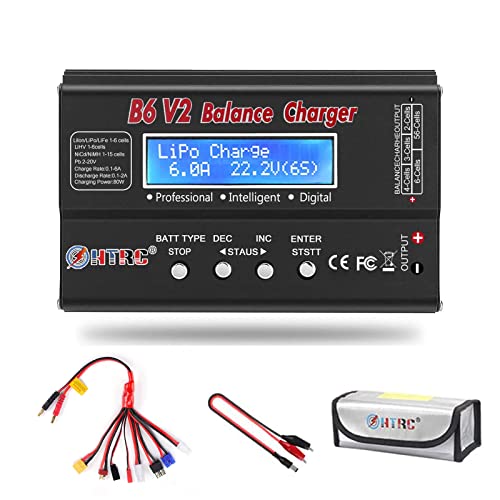 LiPo Battery Charger RC Car Balance Charger, 1S-6S Digital Discharger Battery Pack Charger 80W 6A for Li-ion Life NiCd NiMH LiHV PB Smart Battery,Deans Connectors + Power Supply