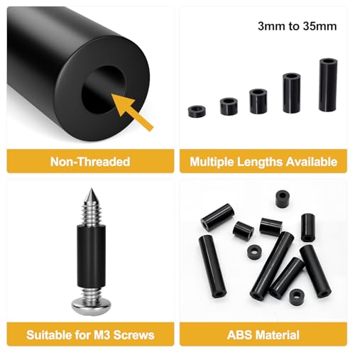 270Pcs ABS Round Spacers ID 3mm, OD 7mm | Length Ranges from 3mm to 35mm, Non-Threaded Outlet Screw Washers Suitable for M3 Screws Hardware Spacer Bracket, Black - color: Black/3.2mm,270Pcs