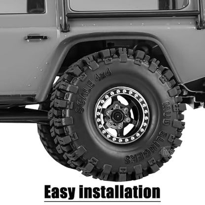 RC 1.0 Beadlock Truck Tires for 1/18 1/24 Trx4m SCX24 RC Crawler,RC Wheels Tires.Aluminum 1.0‘’ Beadlock Wheel Rim&1.0in Tires Tyres.Black(4PCS) - color: Bb-black