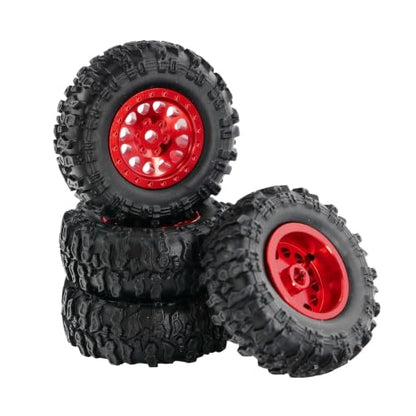 1.0 Inch RC Crawler Wheels and Tires Set, Pre-Mounted Aluminum Wheel & Tire Combo with Foam Inserts, Fit for 1/18 SCX24 SCX30 Micro RC, 4PCS (Red) - color: Red