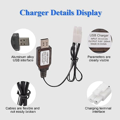 Fielect 2 Pcs 9.6V USB Charger Cable KET-2P 250MA Output Ni-Cd Ni-Mh Battery Pack for RC Excavator RC Cars